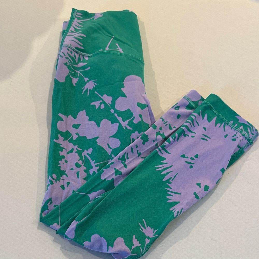 Lululemon Athletica Green and Purple Floral Leggings